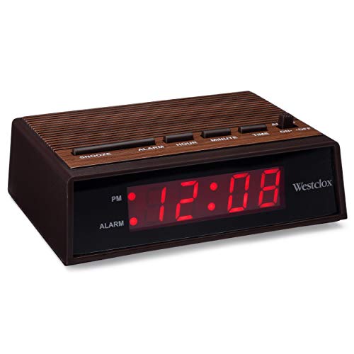 Westclox Retro Wood Style Small Night Table Alarm Clock with Red LED Display, 9-Minute Snooze, Battery Backup, Easy Electric Operation for Bedroom, Home or Office – Woodgrain - Image 3