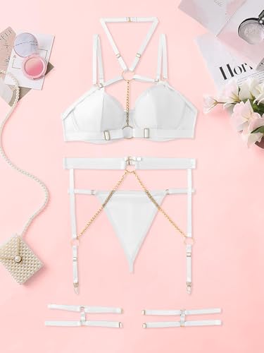 Image of Lilosy Sexy Pu Leather Strappy Underwire Garter Belt Lingerie Set
