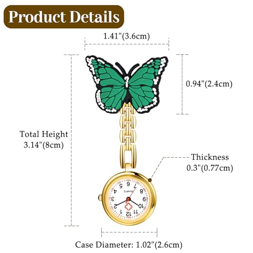 Image of Lancardo Pin On Nurse Watch: Unique Butterfly Pattern Badge Analog Quartz Easy to Read Pocket Watch for Women Men Doctor Hospital