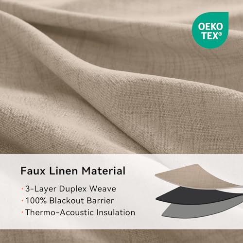 Image of Linen Look Total Blackout Curtains, Grommet, 50 inch W x 72 inch L, Burlywood Birch | Blackout Curtains for Bedroom 72 Inches Long, Thermal Insulated Curtains for Living Room, Room Darkening Drapes, 2 Panels