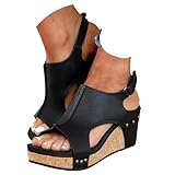 Wide Width Platform Wedge Sandals for Women: Comfortable Low Heel Open-Toe Summer Shoes with Adjustable Ankle Strap (A-black, Adult, Women, 12, Numeric, US Footwear Size System, Wide)