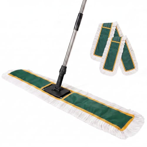 Image of 40 inch Commercial Dust Mop, Large Dust Mop with 2 Washable Pads, Green | Industrial Mop with 2 Washable Pads, Large Heavy Duty Industrial Push Mop for Hardwood, Marble, Laminate, Vinyl, Concrete