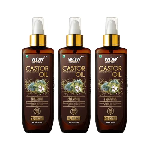 Image of WOW Skin Science 100% Pure Castor Oil - Cold Pressed - For Stronger Hair, Skin & Nails - No Mineral Oil & Silicones, 200 Ml|Pack of 3