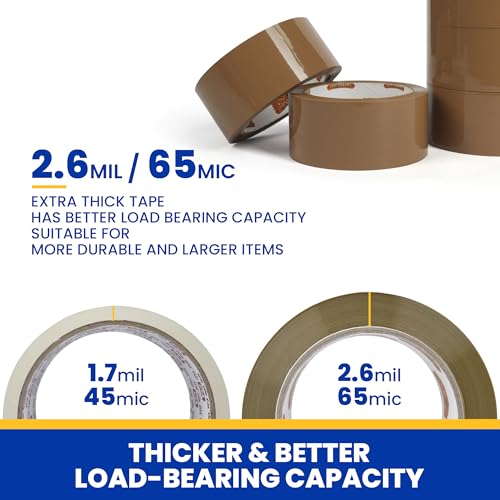 Image of TAPEBEAR Brown Packing Tape with Dispenser, 2.6mil Thick, 1.88 inch x 55Yard