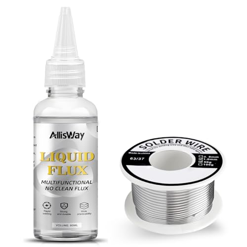 Allisway Flussante per Saldatura a Stagno, No-Clean Flux Saldatura Liquido, Stagno per Saldare, Filo di Saldatura a Nucleo di Colofonia, Adatto per Acciaio Inossidabile, PCB, Elettronica, 80ml