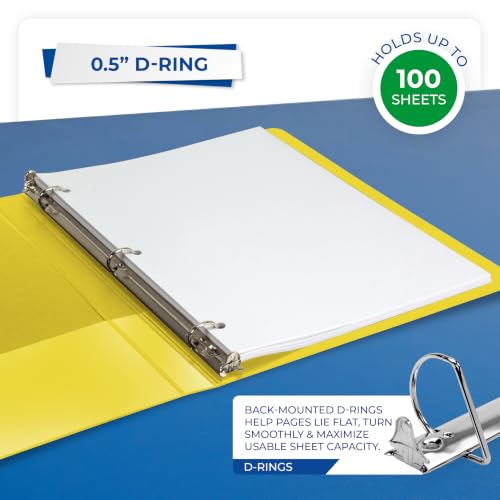 Image of Samsill Durable 0.5 inch 3 Ring Binder, D Ring Binder, 100% Recycled Chipboard, Yellow, 12 Pack