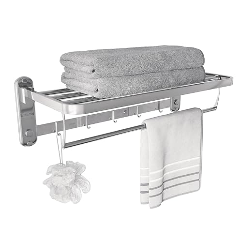 Eridanus Porta Asciugamani Bagno, Portasciugamani da Parete con Mensole Doppia in Accaio Inox SUS304, Mensola Portasciugamani con Ganci, Pieghevole, Lucido, Scaffale Barre, Stile Hotel - 60x19x24 cm