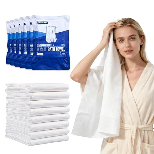 ANKEXIN Disposable Bath Towels 6 Pack 55 x 27.5 Thick Large Travel Towels Sets Individually Wrapped Portable Towels for Travel Spa Camping Hotel Use
