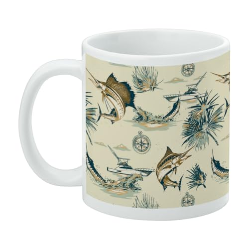 Taza de cerámica con diseño Billfish Fishing Tiki, 11oz miniatura 3