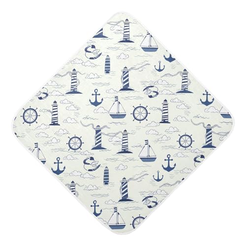 Msyxl Nautical Lighthouses Hooded Towel - Ultra Soft & Absorbent Muslin Cotton Bath Towel for Babies, Toddlers, Newborn - Boys & Girls Essential 30