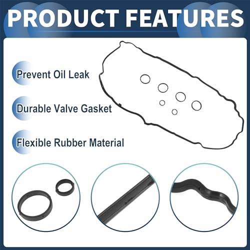 Image of Valve Cover Gasket, Cylinder Head Valve Seal Gasket with Spark Plug Gasket No.11127567877 for Mini Cooper 2007-2016 W /O Turbocharger Black, 1 Set