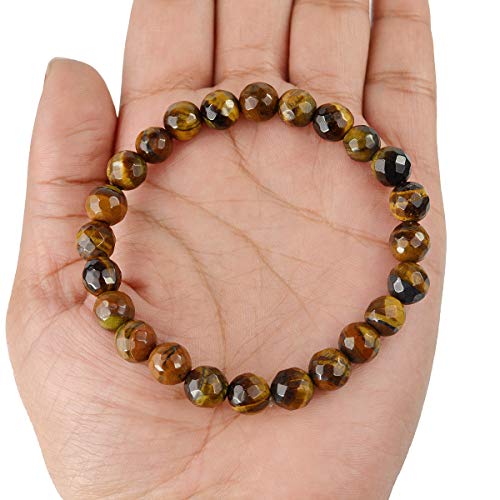 Image of Reiki Crystal Products Natural Crystal Stone 8 mm Faceted Diamond Cut Beads Bracelet for Men & Women | Reiki Charged Gemstone Bracelet | Multiple Stone Variants Available