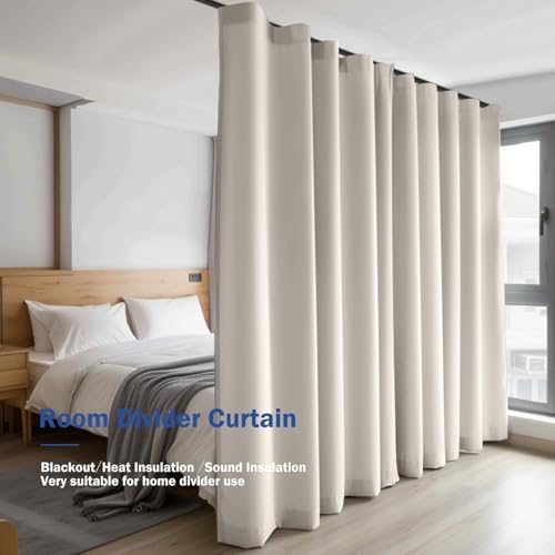 Image of Room Divider Blackout Curtain Track Curtains Wall Dividers Panels Screen for Living Rooms Bedroom Office Privacy Partition Separation, W120 x L120 Inch,1 Panel, Beige