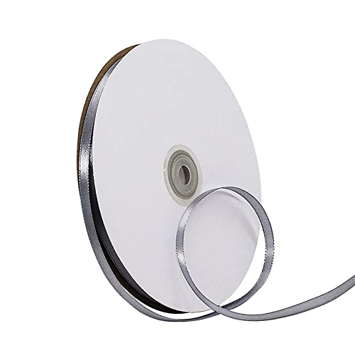 POPOYU Thin Silver Ribbon 6mm,Christmas Satin Ribbon Solid Color Fabric Ribbon Silk Satin Roll,91m Grey Balloon Ribbon for Gift Wrapping DIY Crafts Hair Christmas Bows Cake Wedding Balloons