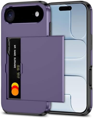 SAMONPOW for iPhone Air Case with Card Holder iPhone Air Wallet Case 6.5 inch Heavy Duty Protective Shockproof Dual Layer Hidden Card Slot Slim Cover for Women Men, Gray Purple