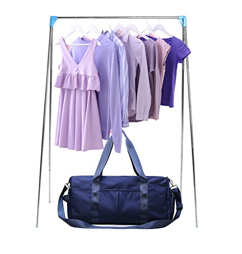 Sports Gym Bag Dance Bag Carry On Weekender Bag for Girls Teen Women, Waterproof Travel Duffle bag with Wet Pocket and Shoe Compartment (Bag + Enhanced Garment Rack, Blue)