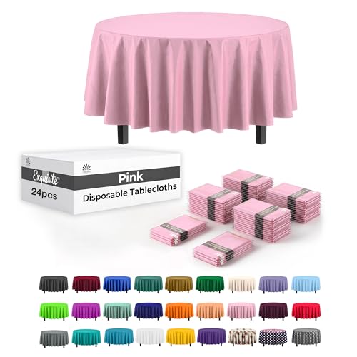 Image of Party Solids Pink Round Plastic Tablecloth - 84 Inch, Pack of 24
