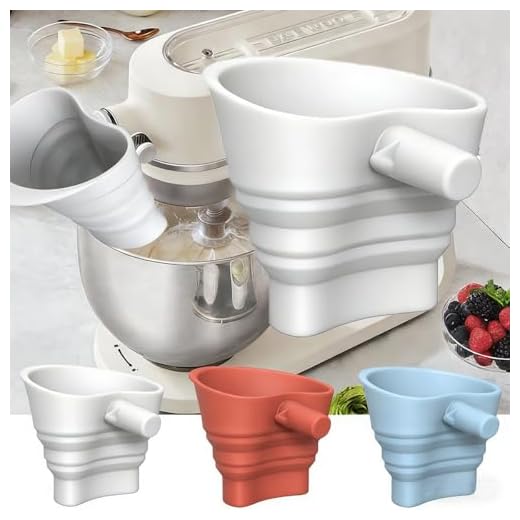 Flour Funnel for Kitchen Aid Mixer, Food-Grade Silicone Foldable Funnel, Large-Capacity Stand Mixer Attachment, Dishwasher Safe (White)