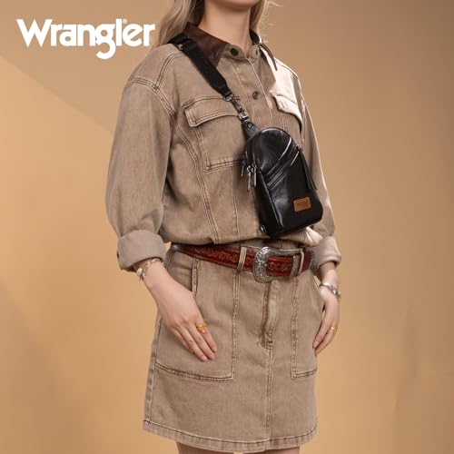 Image of Wrangler Small Sling Bag for Women, Leather Crossbody Bags Cross Body Purse Fanny Packs with Adjustable Strap for Gift