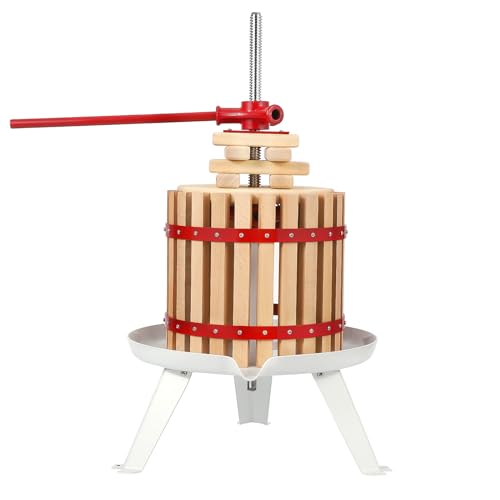 3.2 Gal/12L Fruit Wine Press, Manual Juice Maker with Wood Basket &1 Pack Filter Bag, Stable Triangular Structure, Making Press for Cider Apple Grape Tincture Vegetables Honey Olive Oil