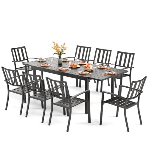 Image of PHI VILLA 9 Pcs Patio Table and Chairs Set w /Expandable Table