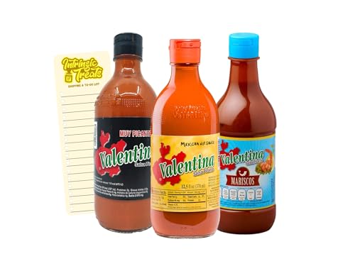 Hot Sauce Mexican Bundle with Valentina Black Red and Mariscos (370ml Each) with Intrinsic Treats Shopping List Card
