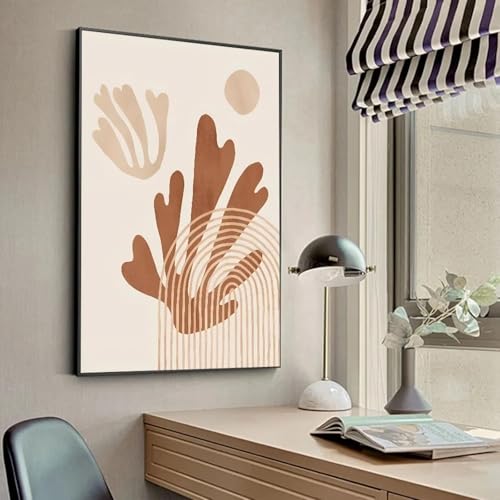 Toile Matisse beige et corail 60x80cm, une peinture abstraite pour apaiser l'esprit
