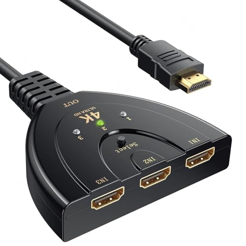 Avigers HDMI Switch 3 In 1 Out, 4K@60Hz, HDMI Splitter 3 in 1 Out (NUR 1 Monitor) 3-hdmi Port Switcher Unterstützt HDR, 1080p/3D für Laptops, PC, TV-Stick, Xbox-Serie, PS5/4, Projektor, Monitor Avigers HDMI Switch 3 In 1 Out, 4K@60Hz, HDMI Splitter 3 in 1 Out (NUR 1 Monitor) 3-hdmi Port Switcher Unterstützt HDR, 1080p/3D für Laptops, PC, TV-Stick, Xbox-Serie, PS5/4, Projektor, Monitor