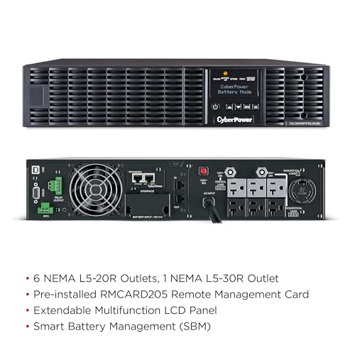 Image of CyberPower OL3000RTXL2UN 30A Smart App Online UPS Battery Backup and Surge Protector, 3000VA /2700W, 7 Outlets, 2U Rack /Tower, Pre-Installed RMCARD205, EBM Option, UL Certified
