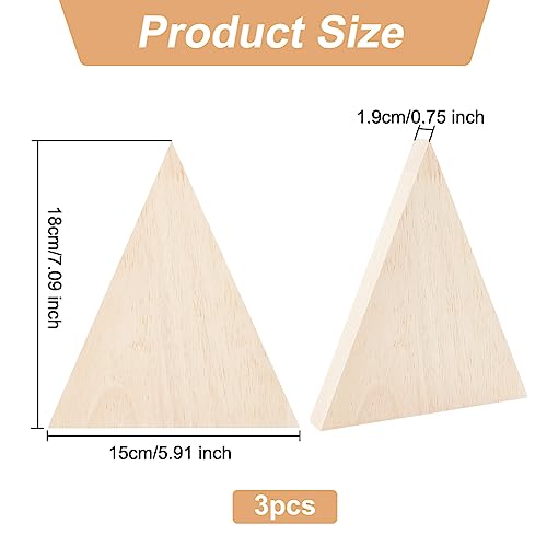 OLYCRAFT 3Pcs Unfinished Wooden Triangle Shaped Blocks Triangle Wooden Tray Plates Blank Wood Cutouts Unpainted Wood Triangles Slices for Home Kitchen DIY Supplies -180x150x19mm - Image 2