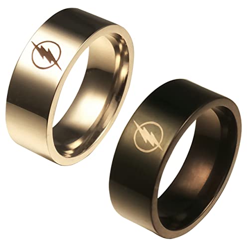 2pcs Flash ring for Season 5 fan Cosplay, lightening logo Fastest Man stainless steel ring band package for Men Gift Jewelry, DC Comics Anime Cartoon Superhero Ring (Ring, 8)