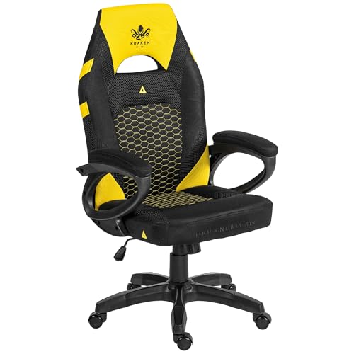 KRAKEN CHAIRS Sedia da Gaming in Tessuto Traspirante – Nero Giallo – Sedia da Ufficio – Ergonomica Computer Sedia Gamer – Portata 130 kg – Sedia da Gioco Sedie da PC - Gaming Chair