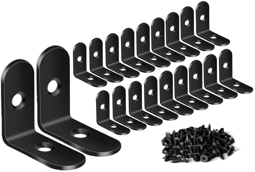 ZiYuya Corner Braces Metal L Bracket Heavy Duty Joint Right Angle Shelf Support Corner Braces Wall Bracket for Shelves Wood Furniture Cabinet (Black, 20 Pack, 25mm x 25mm)
