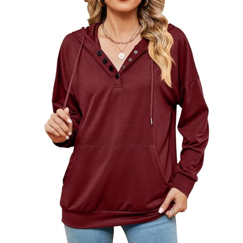 Sweat-shirt pour femme à capuche et cordon de serrage, pull ample de couleur unie pour l'automne