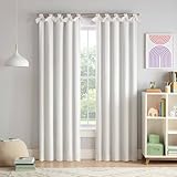 ECLIPSE KIDS Blackout Curtains, Kids Curtains with Tacked Bow Tab Top Header, 84 in x 40 in, Thermaback 100% Blackout Curtains, Curtains for Kids Room or Playroom, 1 Window Curtain, White