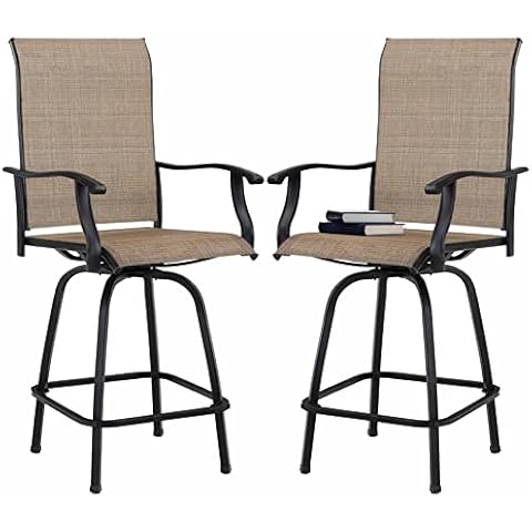 Patio Swivel Bar Stools,Outdoor Swivel Bar Chairs High Back 2 Pack,Steel Frame Quick-Drying Fabric,Industrial Style,for High Bar Tables Backyard Lawn Poolside and Garden Cover