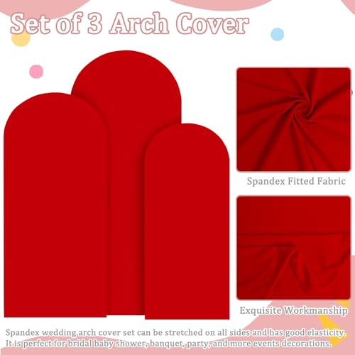 Image of FOTSHARER Red Arch Cover Set of 3 Spandex Fitted Wedding Arch Cover 6FT 6.6FT 7.2FT Round Top Arch Cover Backdrop Fabric for Metal Arch Chiara Arch Backdrop Stand Cover for Baby Shower Birthday Decor