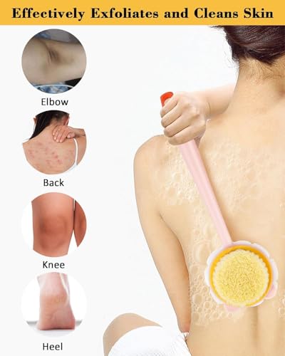 Image of KIMEE 2-in-1 Body Bath Brush with Soft Bristles and Loofah, Long Handle Back Scrubber and Massage Brush for Exfoliating, Deep Cleansing and Smooth Glowing Skin, Shower Accessories for Men and Women