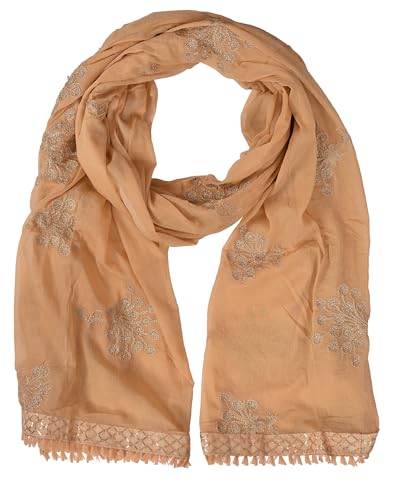 Image of YOUTHQUAKE Heavy Embroidered Work Chiffon Dupatta for Womens & Girls With Fancy Lace