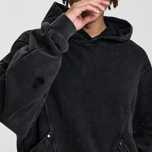 XYGJZ Ripped Hooded Sweatshirts for Men Oversized Solid Color Hoodie4