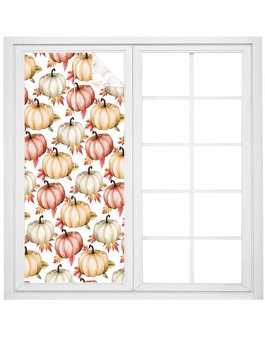 Fall Window Privacy Film Pumpkin Static Cling Window Film for Glass Windows Removable Decorative...