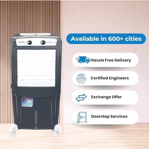 Image of BHABURLY | Eazycool 45 L Room Personal Air Cooler | 4-Way Air Deflection | 2350 CMH Ice Chamber, Anti-Bacterial Honeycomb Pad, 3-Speed Control, Castor Wheels, Inverter Compatible, 200 sqft Floor Area