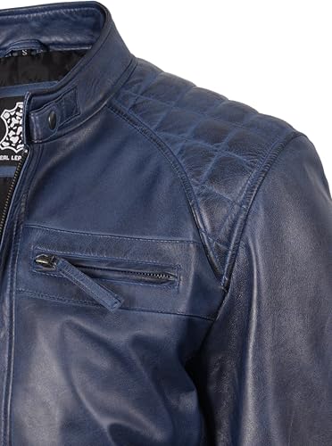 Image of fjackets Mens Leather Jacket Moto Style Real Lambskin Leather Jacket, Quilted Cafe Racer Classic Zip Up Biker Jacket for Men