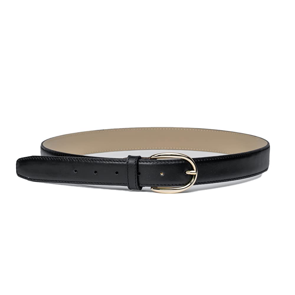 Cintura Bombata con cucitura in Pelle per Donna | Vera Pelle Made in Italy | Colore Nero