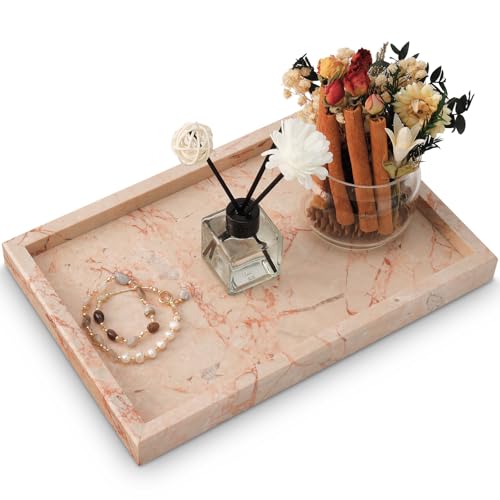 Image of Marble Bathroom Tray,Pure Natural Vanity Tray,Marble Trays for Kitchen Counter Non-Ceramic /Non-Resin,Stone Tray 12 x 8 inch (Pink)
