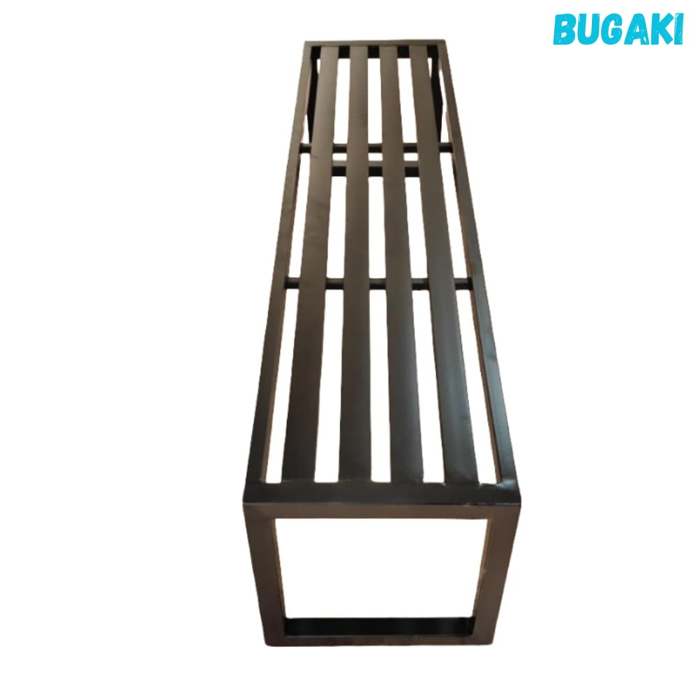 BUGAKI Metal Bench, Black, 63x16x17 Inches, Slatted Design 2
