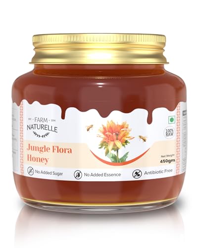 Farm Naturelle Raw Jungle Honey 450gm | Glass Bottle | 100% Pure Unprocessed & Natural Honey | Ayurvedic & Rich in Vitamins and Minerals | Helps Boost Immunity