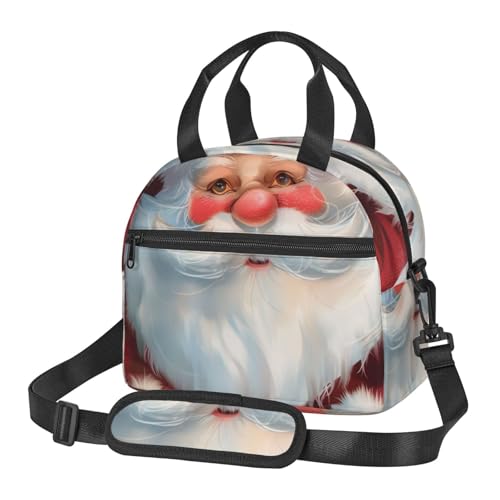 かわいいサンタクロース1プリント付き断熱ランチバッグ 男女兼用 再利用可能な保温クーラーランチトートバッグ 仕事 ピクニック 旅行 ビーチ 釣り