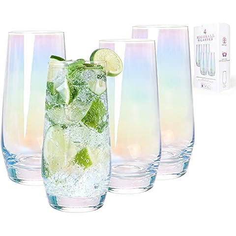 Cyimi Drinking Glass, Highball Glass Iridescent, Crystal Hiball Glasses Tumblers 4-Pack,550ML/18.5 OZ, Heavy Base Tall Bar Glass, Drinking Glasses for Juice,Water, Cocktail and Beer (Colorful) Cover