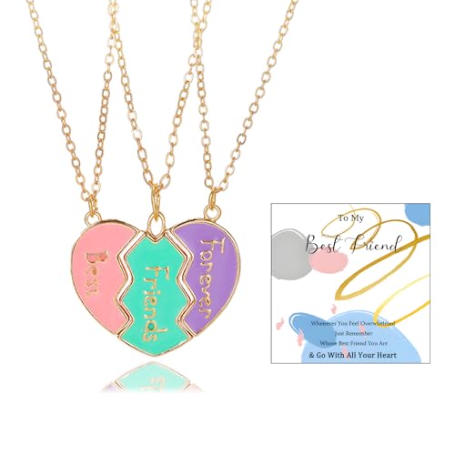 BFF Necklace for 3 Best Friend Pendant Necklace Heart Broken Stitching Necklace 3 Way Friendship Matching Necklace for Women Friendship Necklace Jewelry